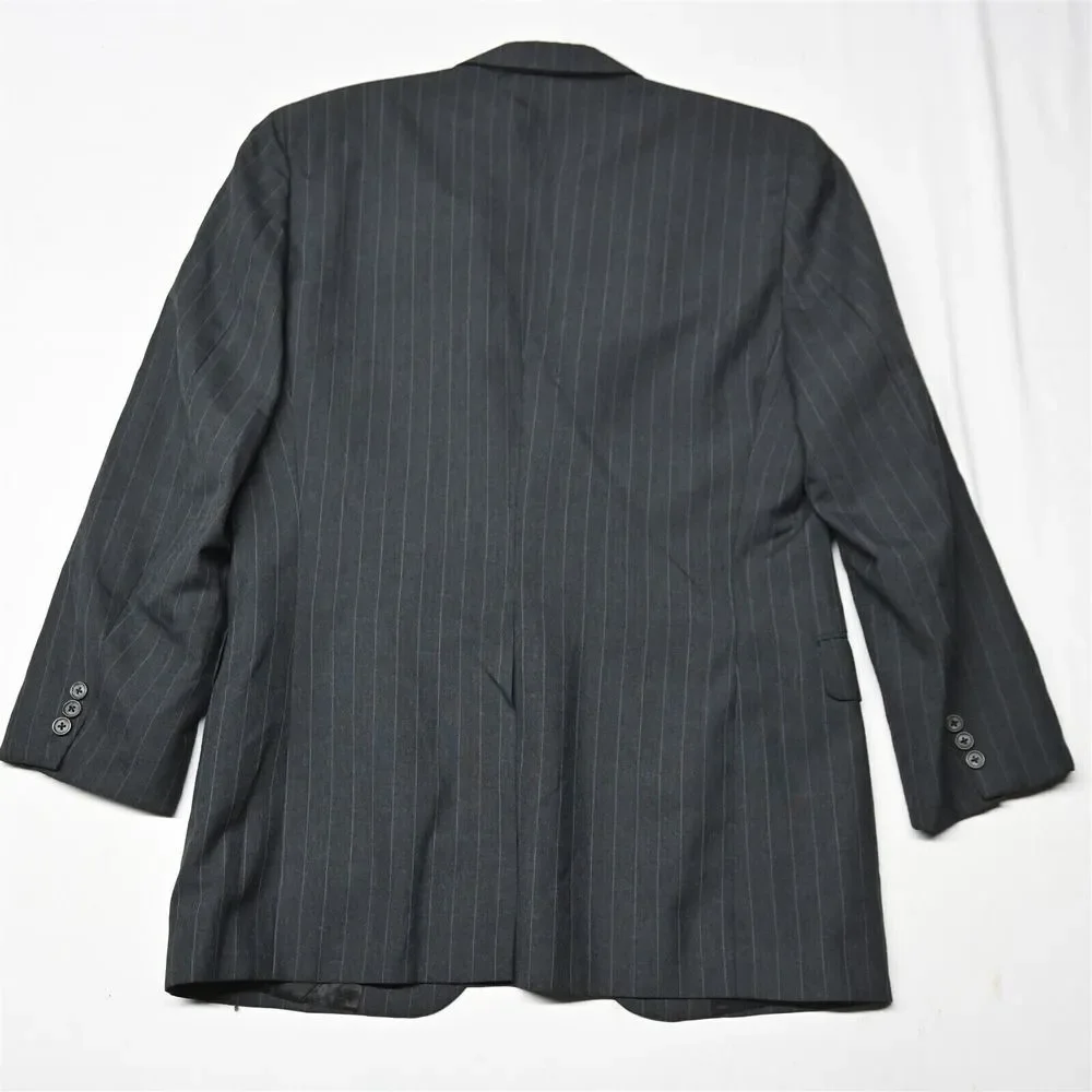 Vtg Bespoke 90s 42L 30x30‎ Gray Stripe Slim USA Made Mens Jacket Pants Suit